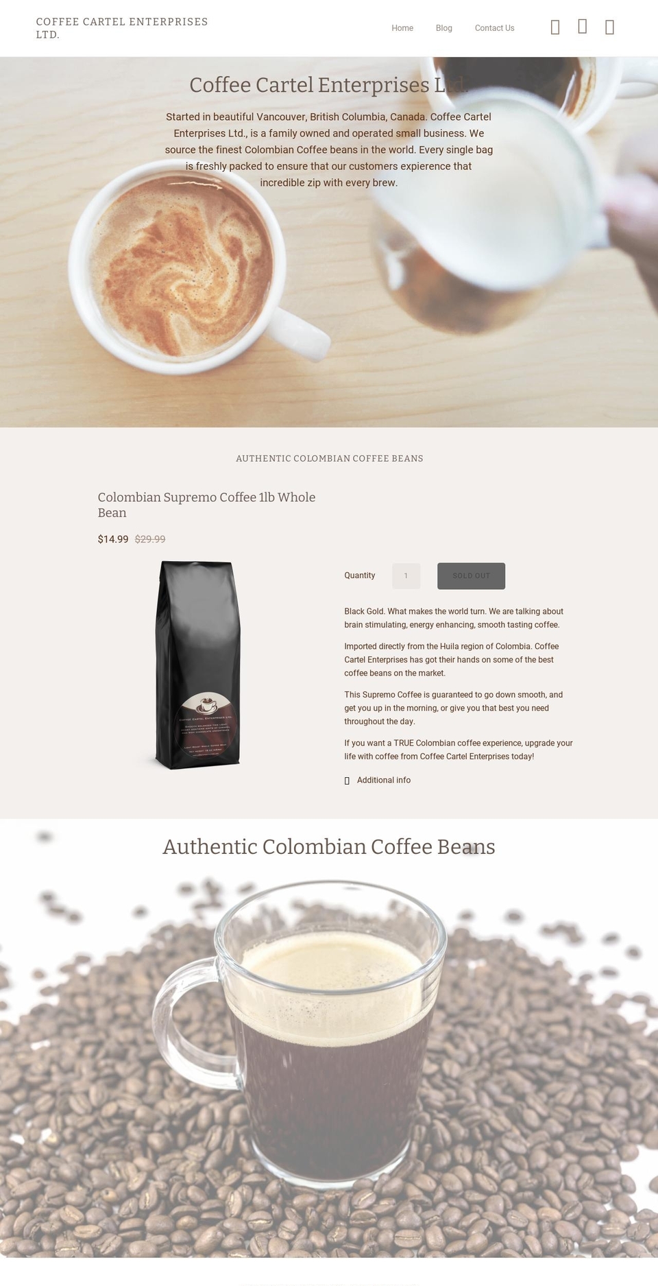 coffeecartelenterprises.com — Shopify storefront screenshot