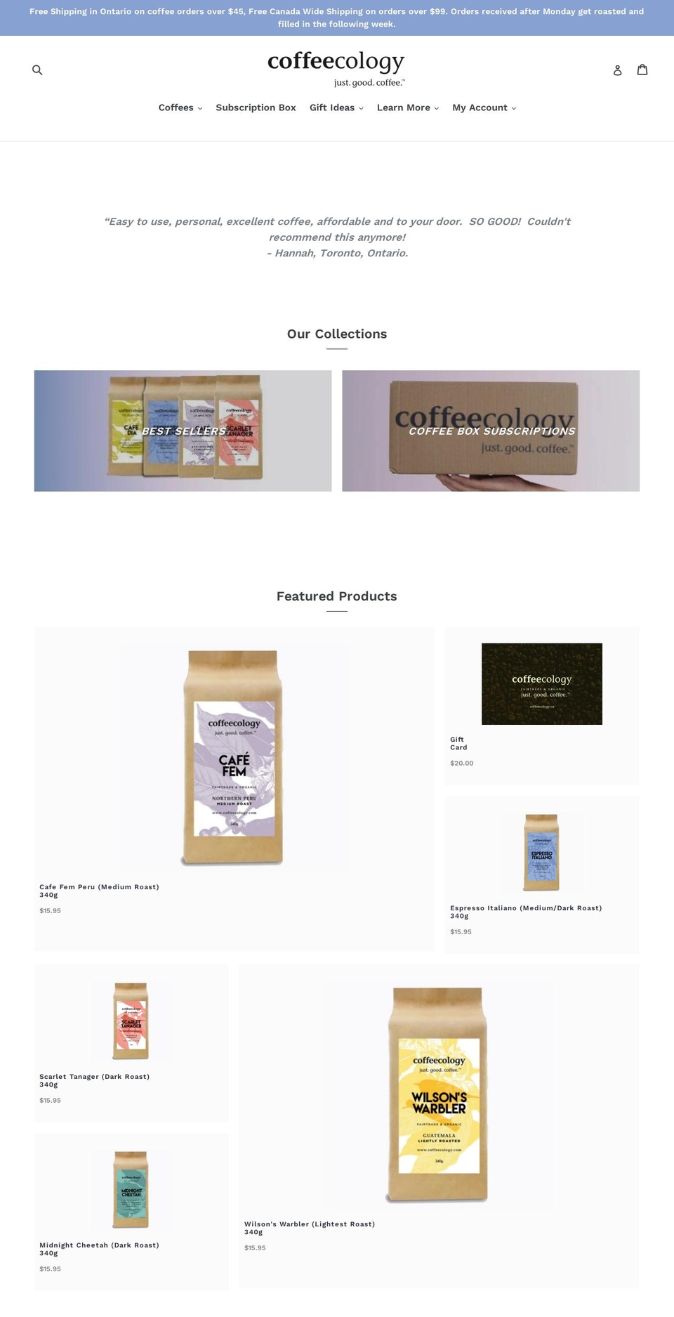 coffeecology.ca shopify website screenshot