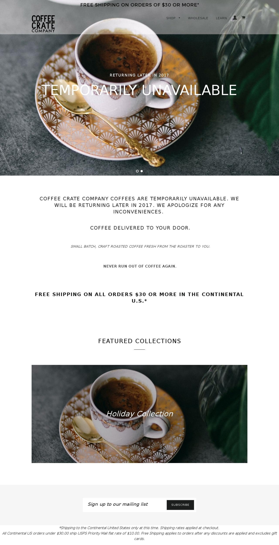 coffeecratecompany.net shopify website screenshot