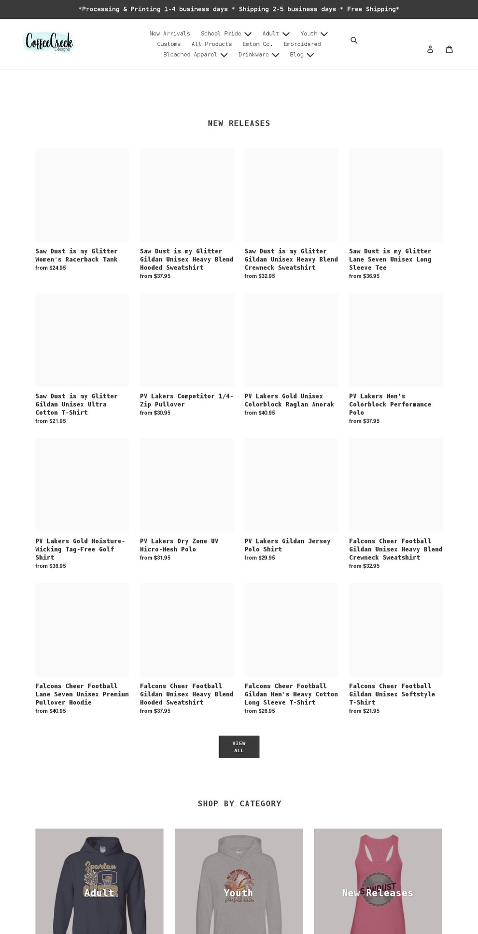 coffeecreekdesigns.com shopify website screenshot