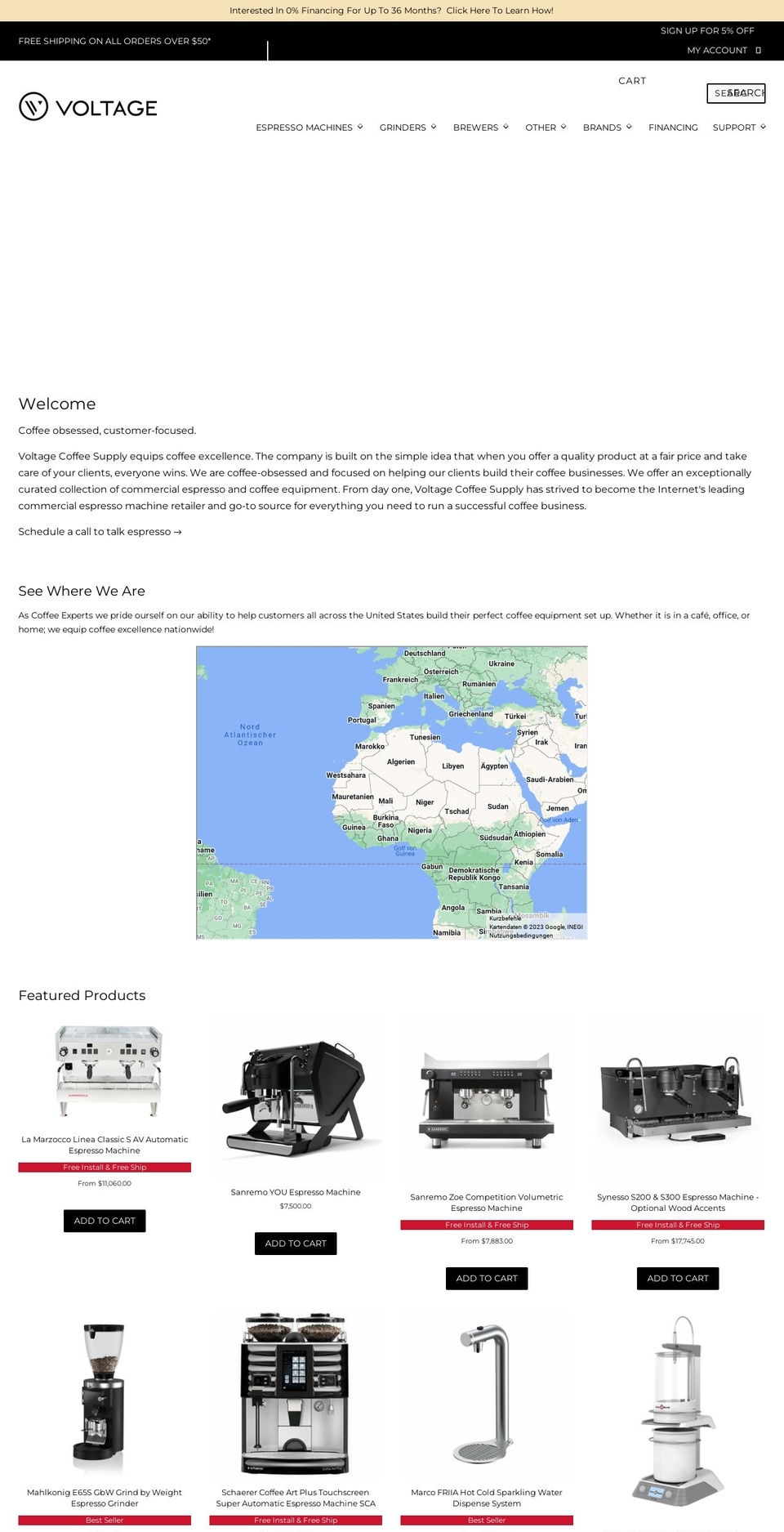 coffeeespressoequipment.com — Shopify storefront screenshot