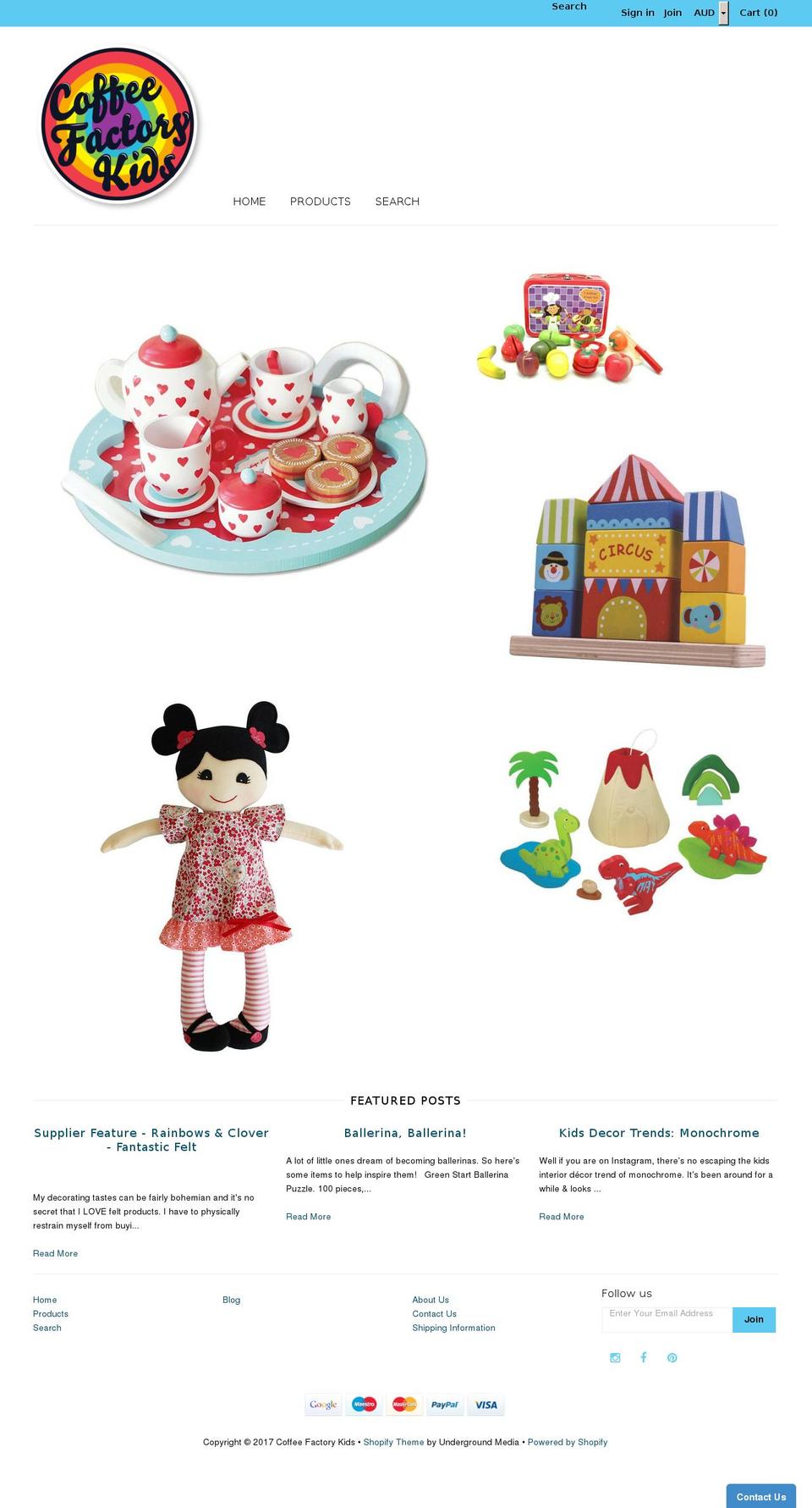 coffeefactorykids.com shopify website screenshot