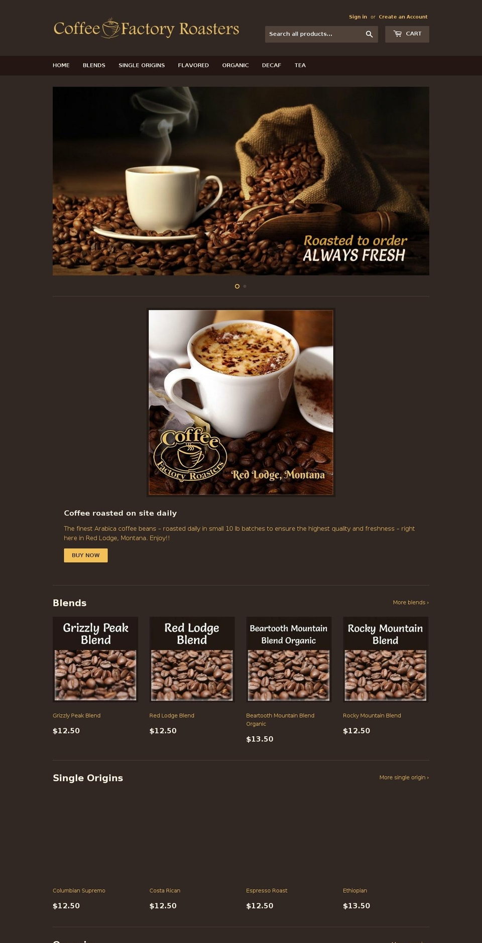 coffeefactoryroasters.com shopify website screenshot