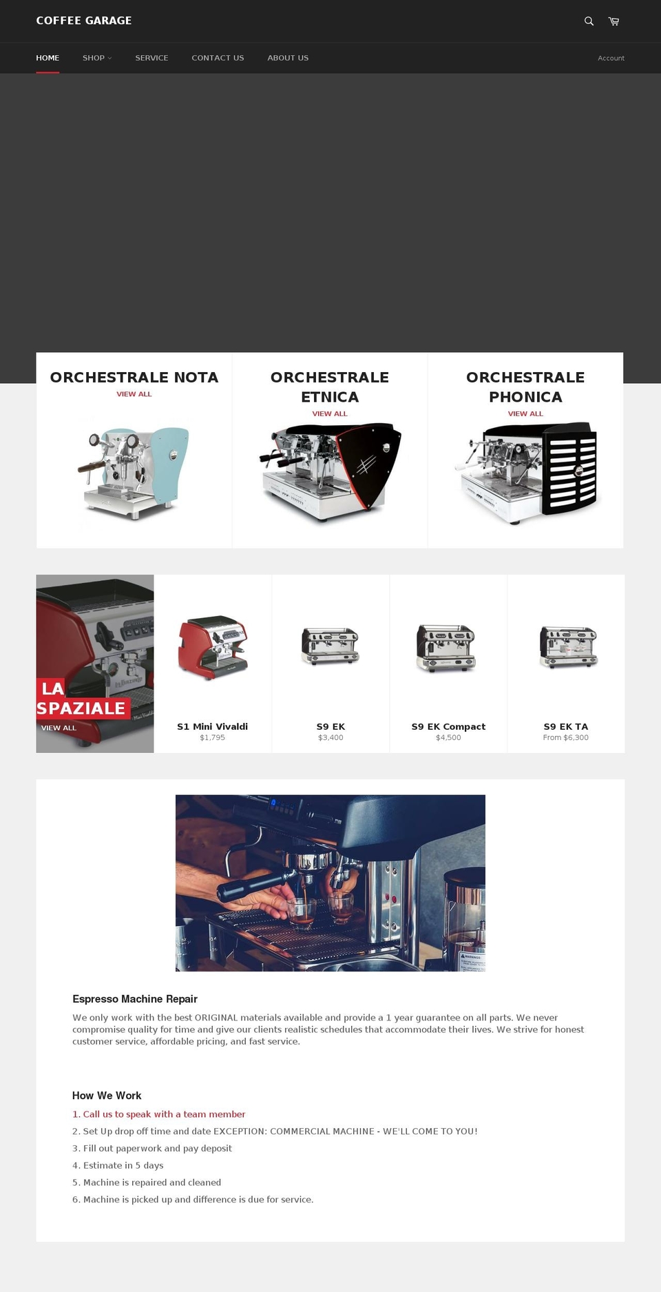coffeegaragemiami.com shopify website screenshot