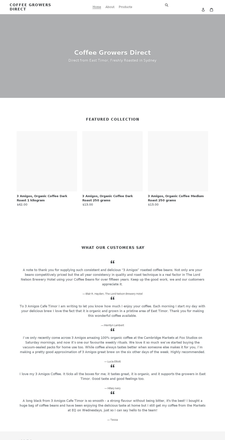 coffeegrowersdirect.com.au shopify website screenshot