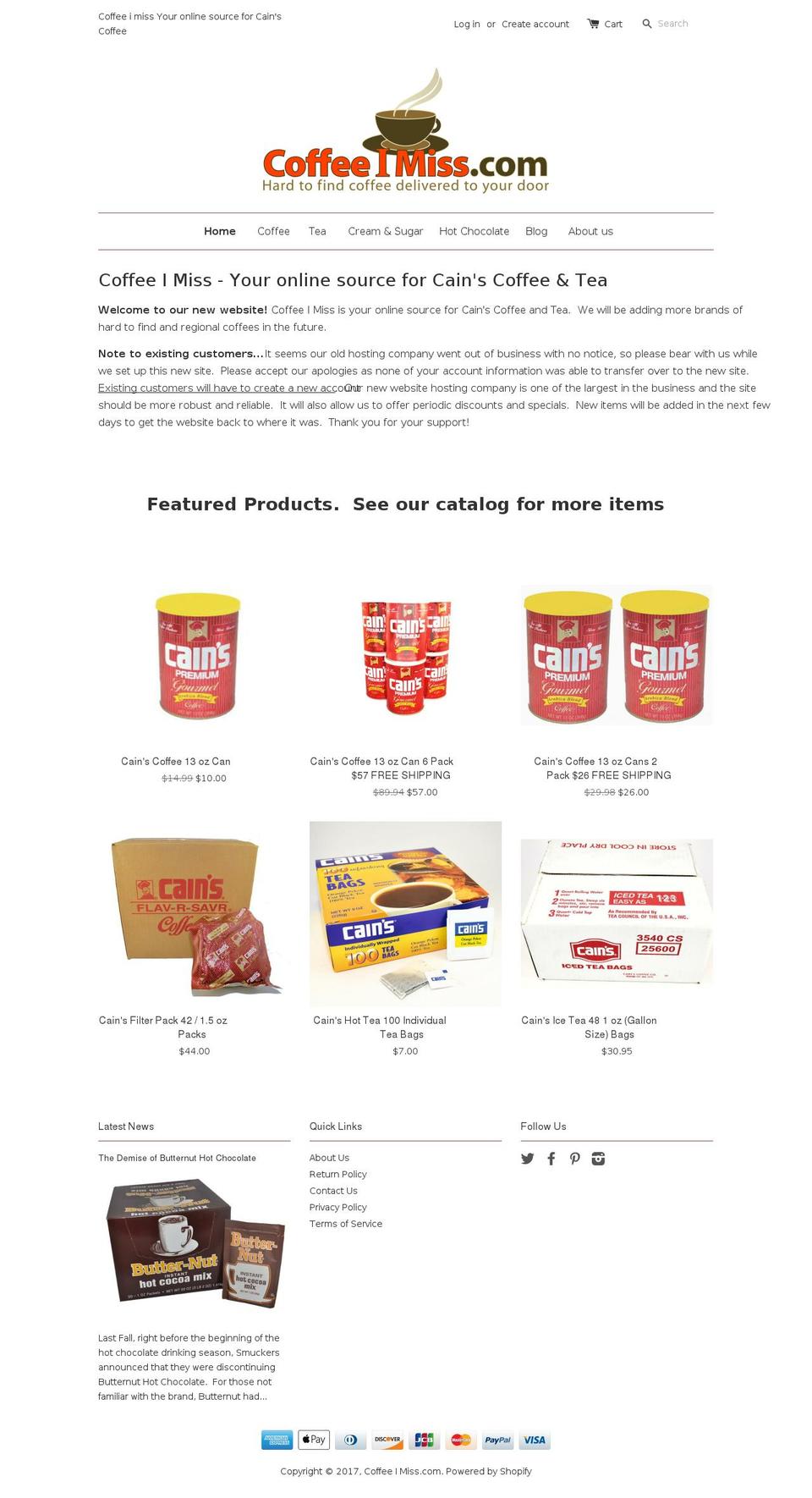 coffeeimiss.com shopify website screenshot