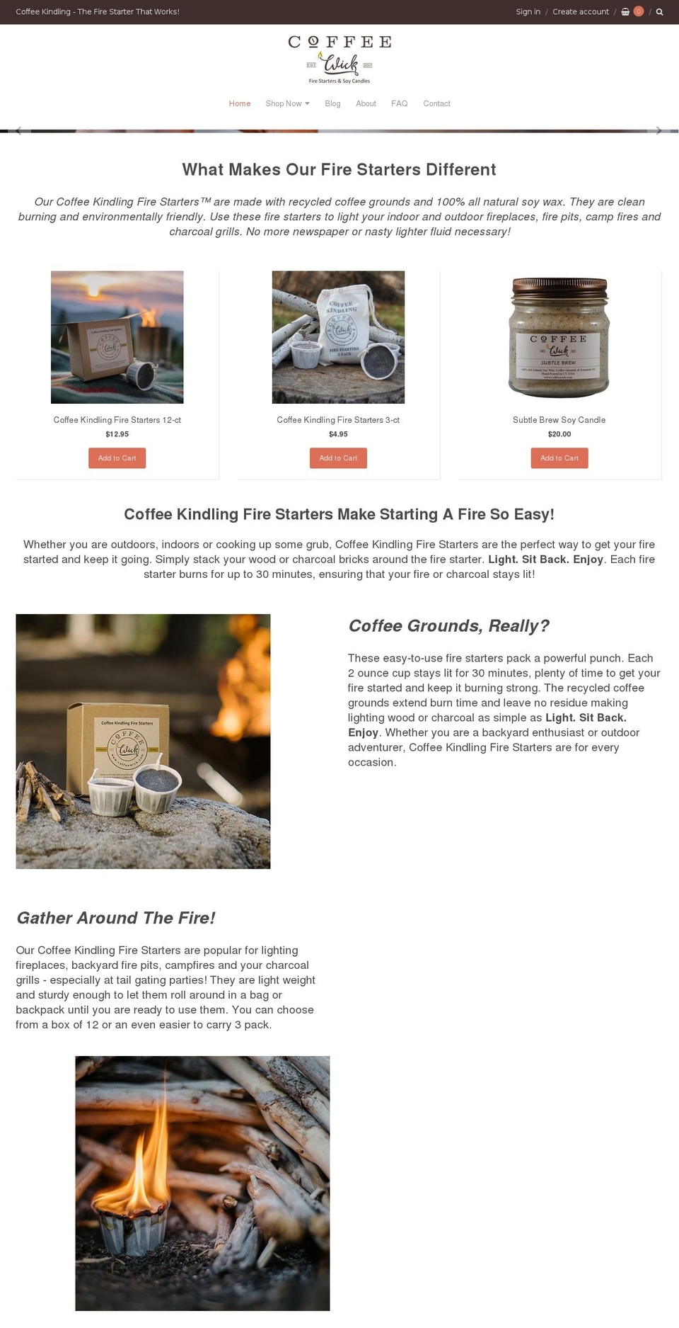 coffeekindling.com — Shopify storefront screenshot