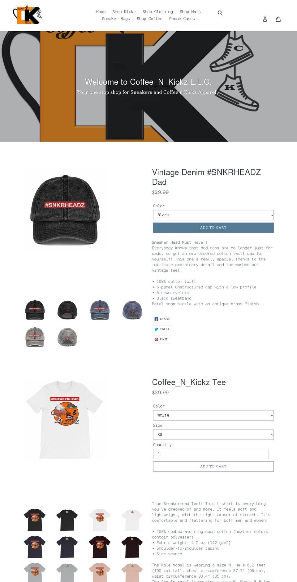 coffeenkickz.com shopify website screenshot