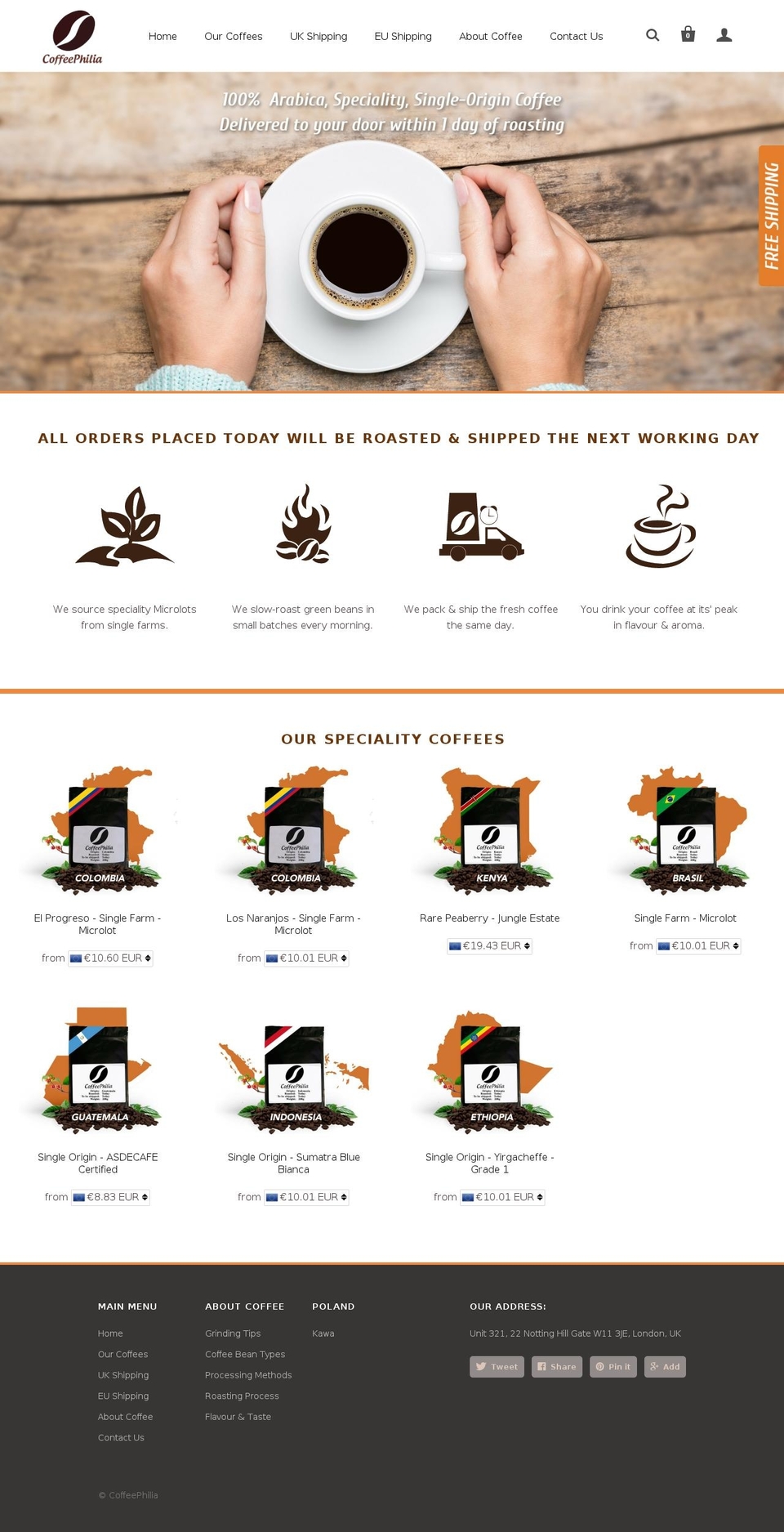 coffeephilia.com shopify website screenshot