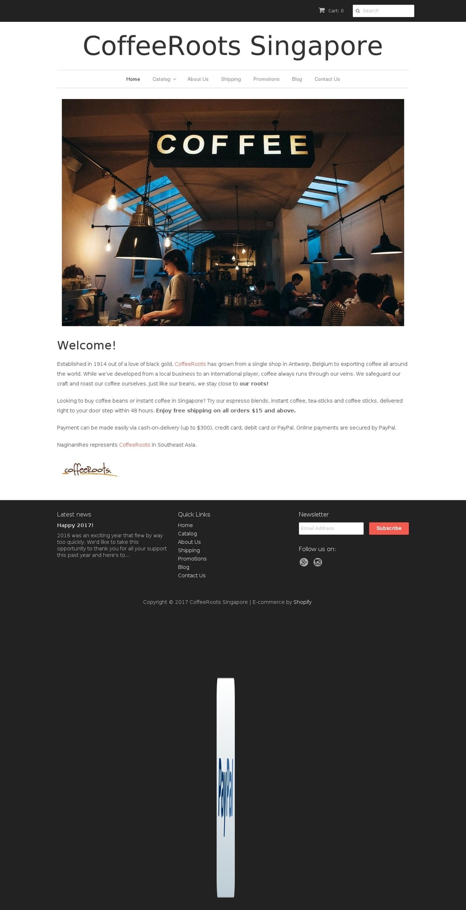 coffeeroots-singapore.com shopify website screenshot