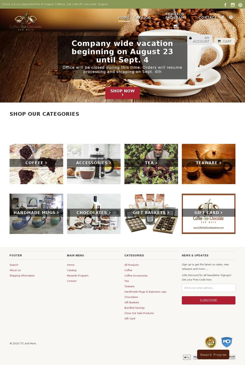 coffeeteachocolateandmore.com — Shopify storefront screenshot