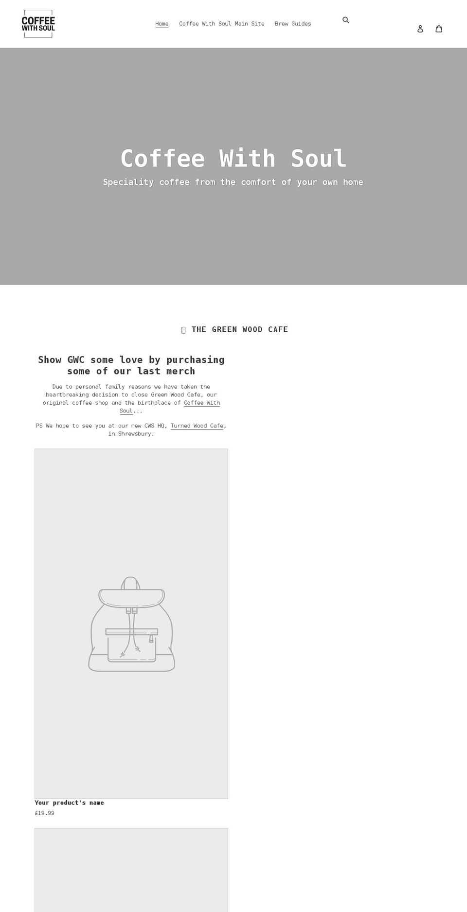 coffeewithsoulshop.co.uk shopify website screenshot