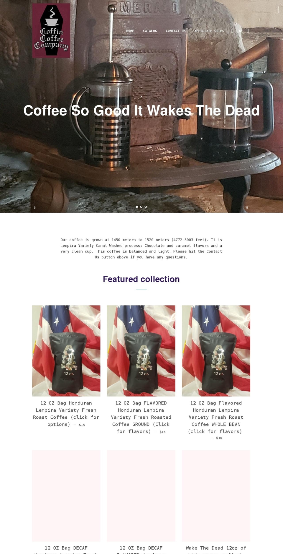 coffincoffeecompany.com shopify website screenshot