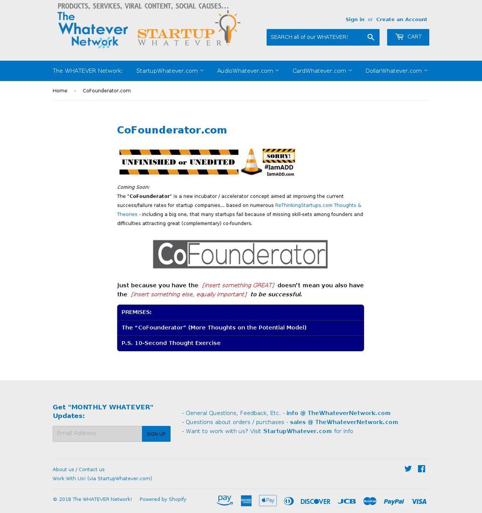 cofounderator.com shopify website screenshot
