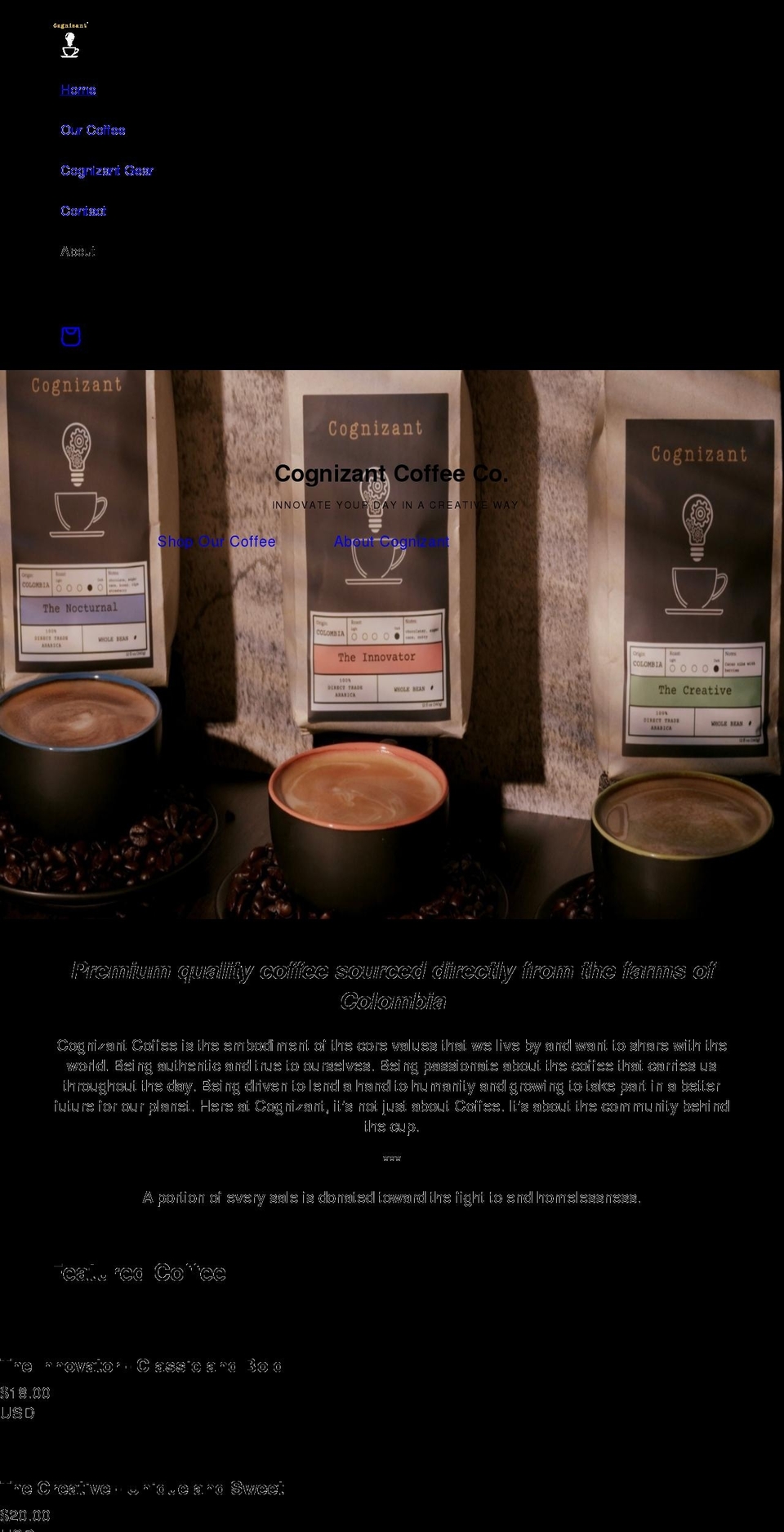 cognizantcoffee.com shopify website screenshot