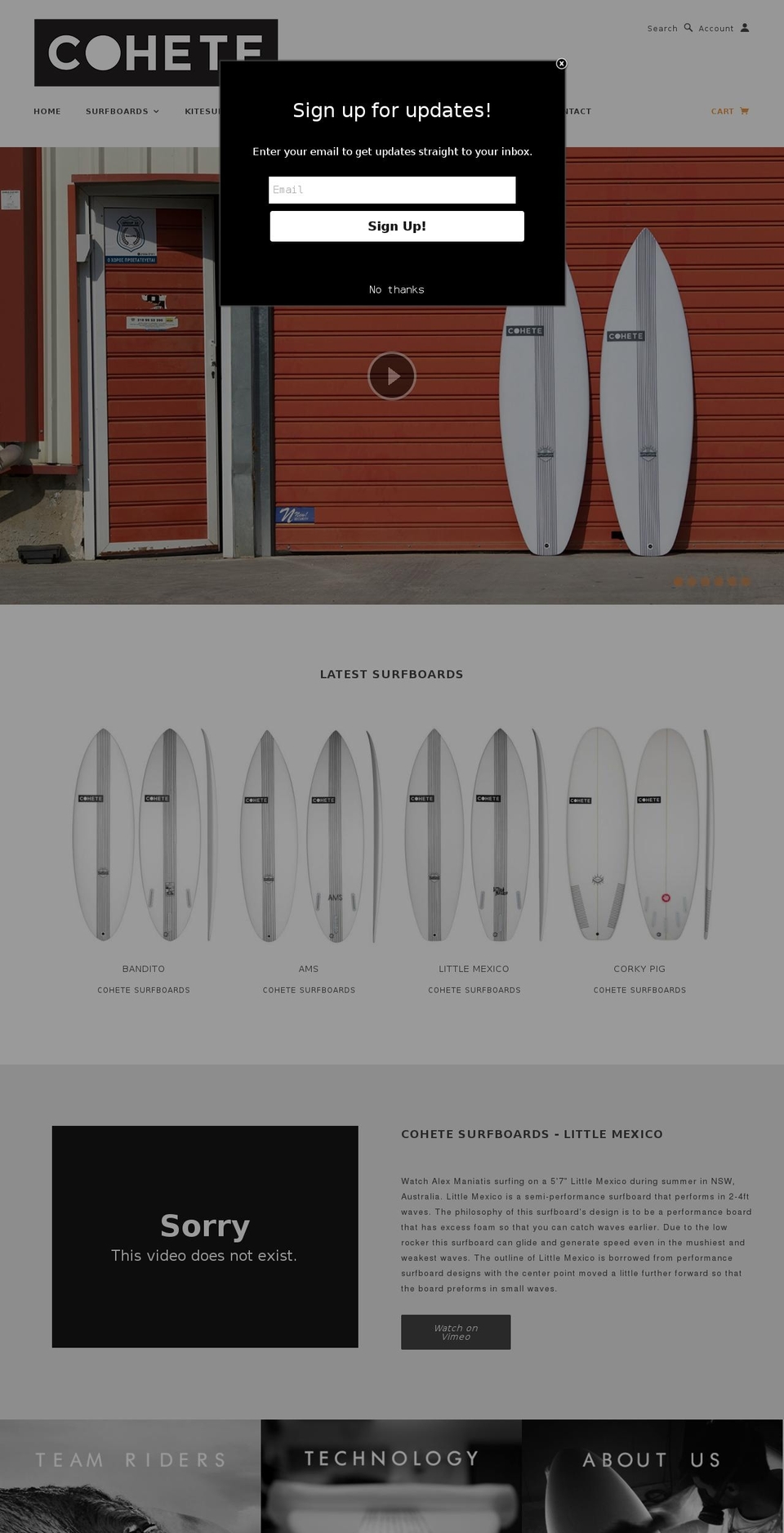 cohetesurfboards.com shopify website screenshot