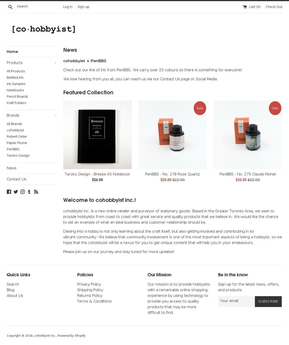cohobbyist.com shopify website screenshot