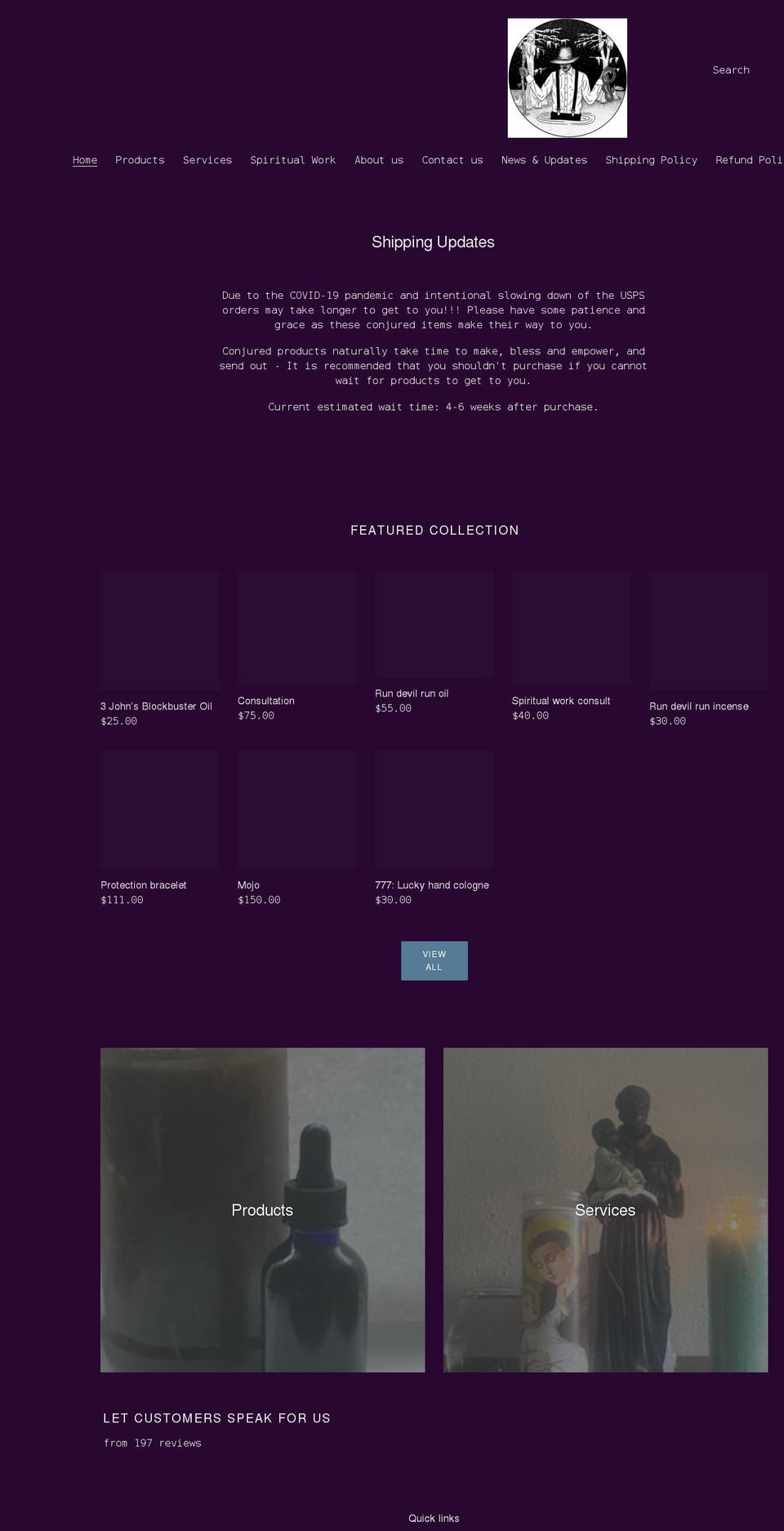 coilandbloomconjure.com shopify website screenshot