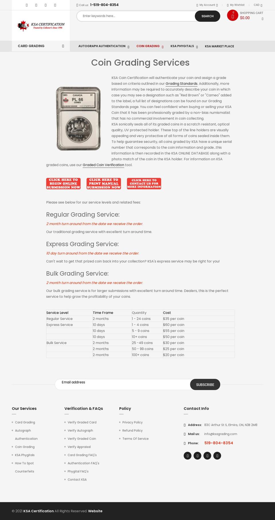 coingrading.ca shopify website screenshot