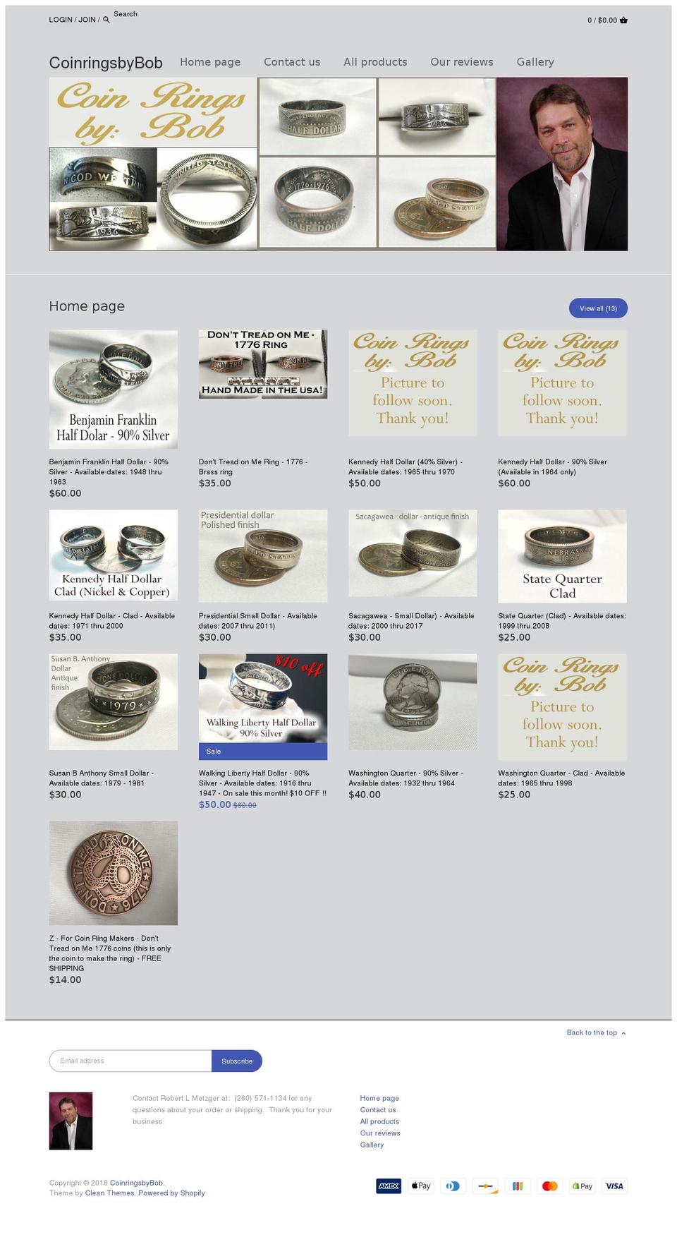 coinringsbybob.com — Shopify storefront screenshot