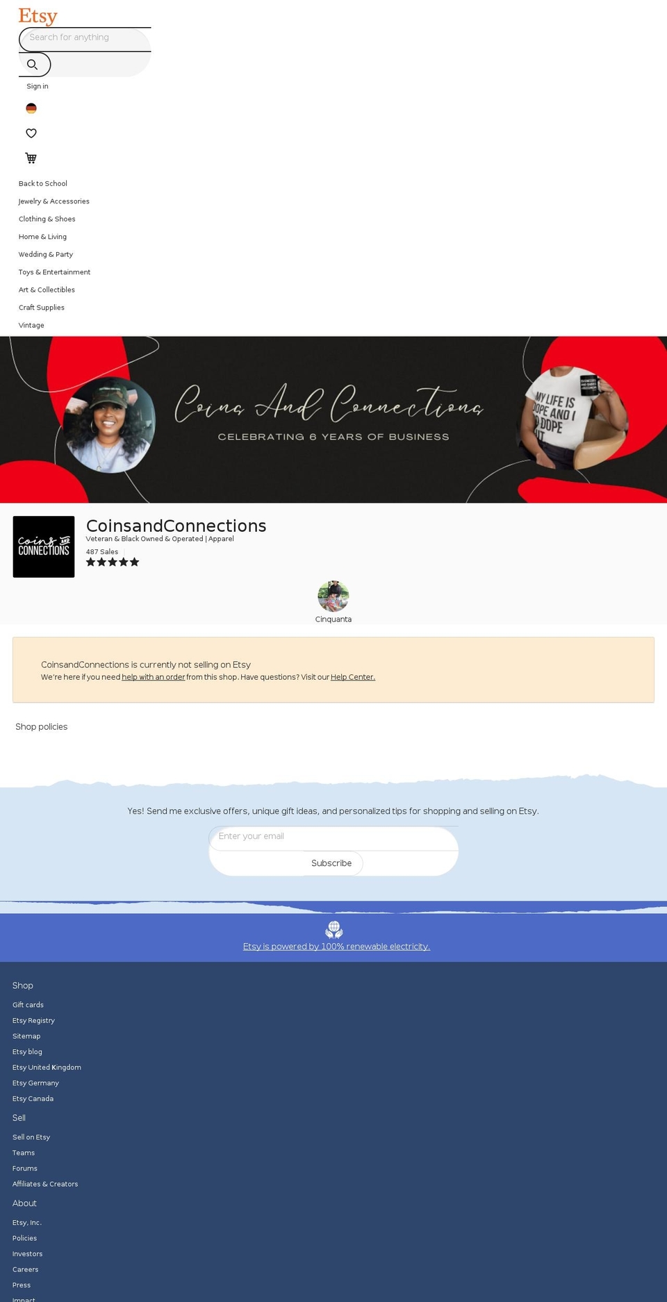 coinsandconnections.com — Shopify storefront screenshot