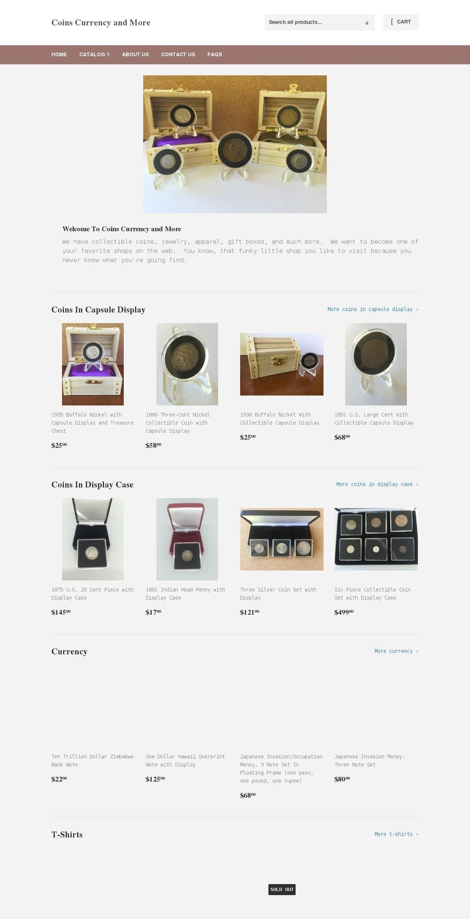 coinscurrencyandmore.com shopify website screenshot
