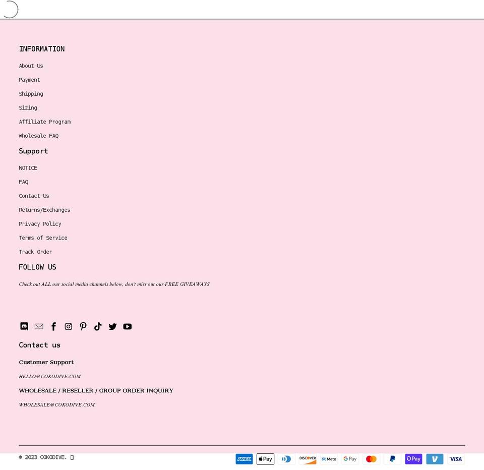 cokodive.com shopify website screenshot