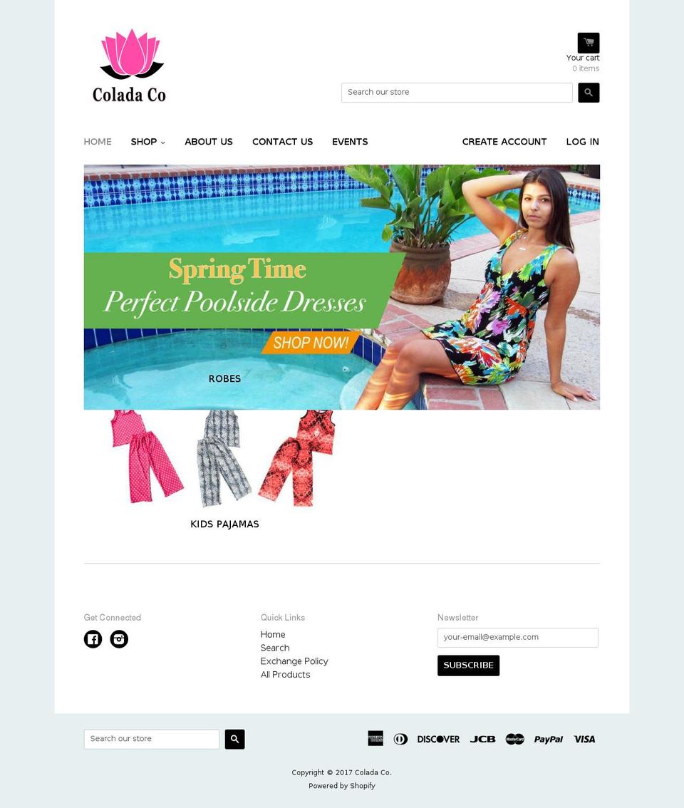 coladaco.com shopify website screenshot