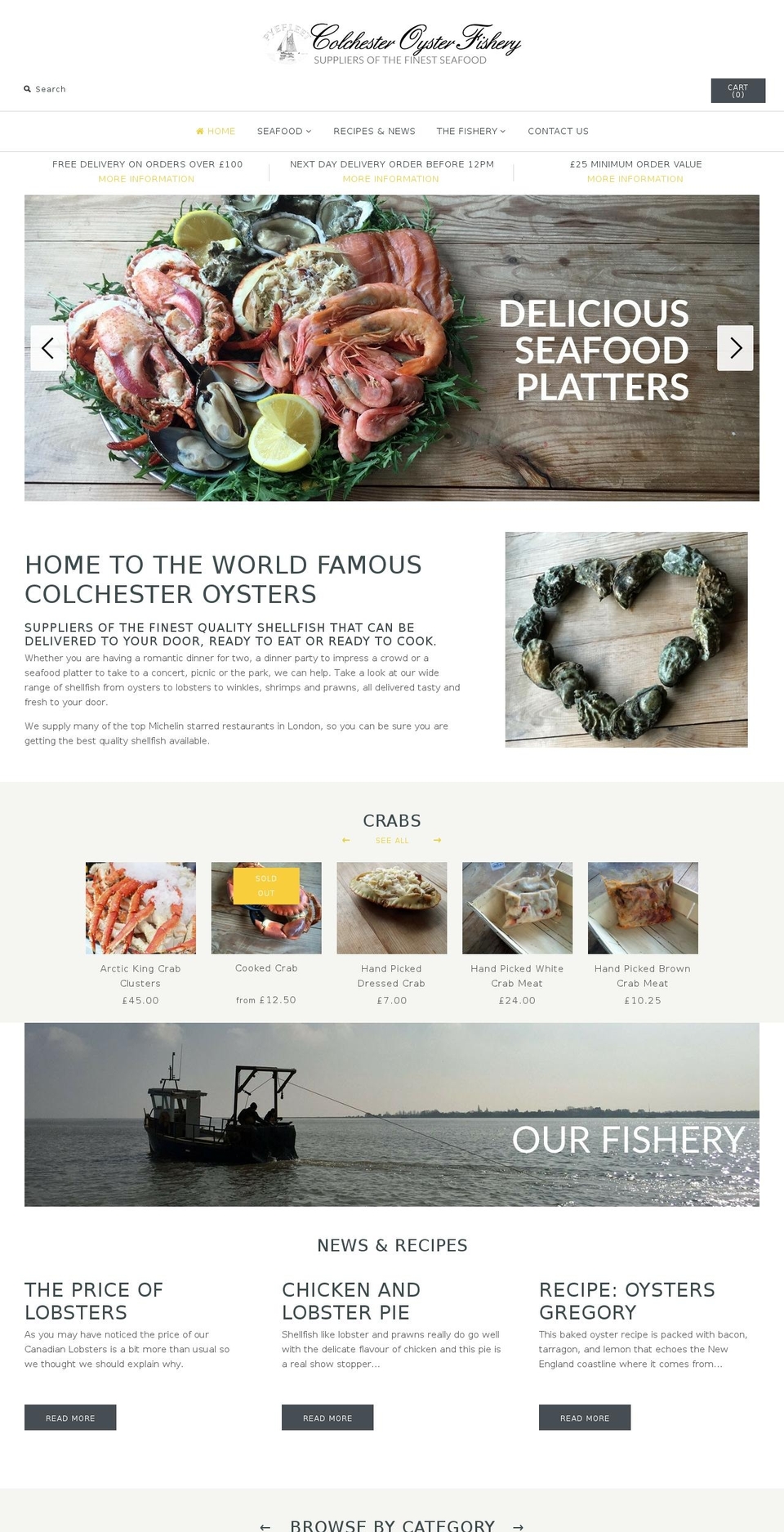 colchesteroysterfishery.com shopify website screenshot