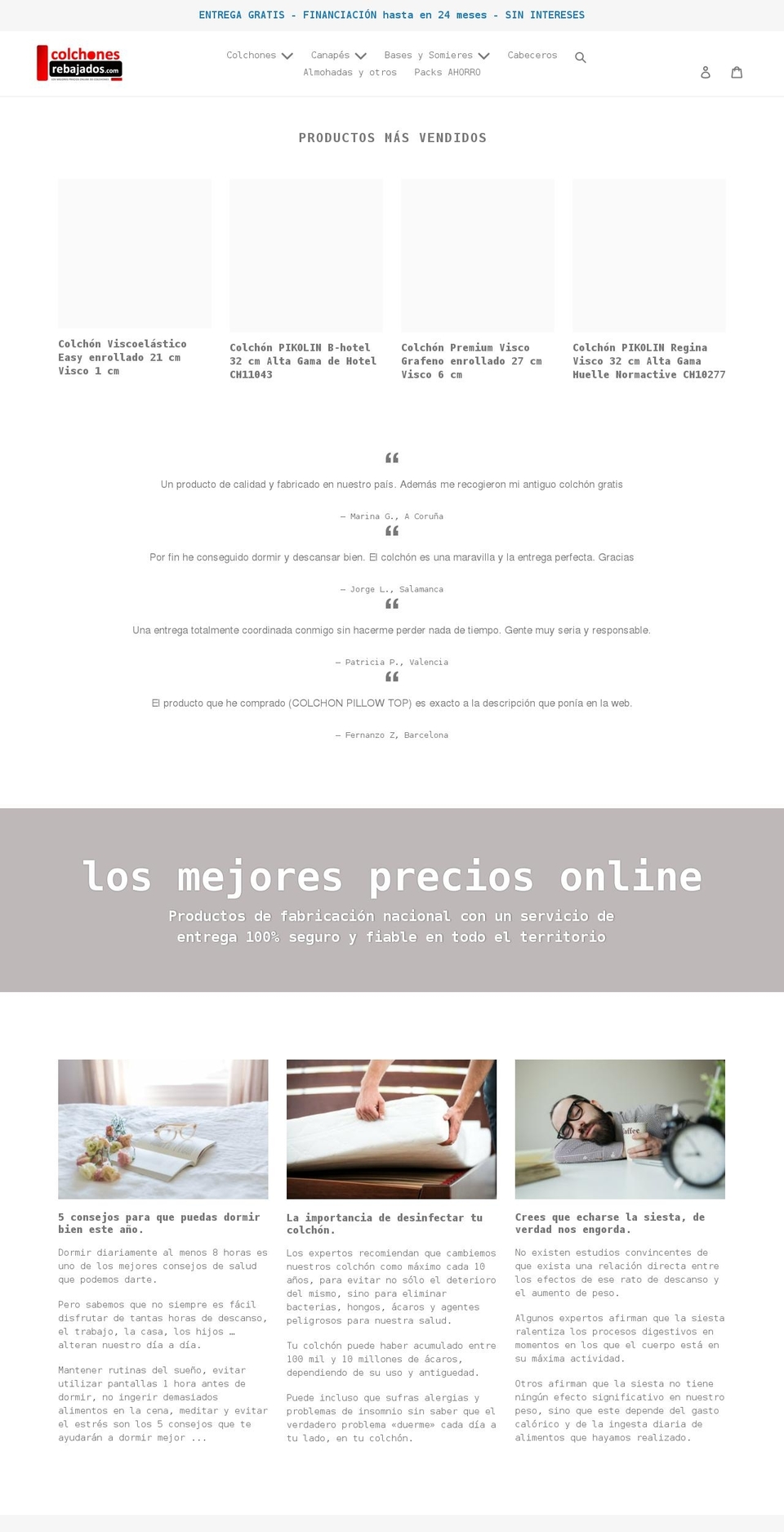 colchonesrebajados.com shopify website screenshot