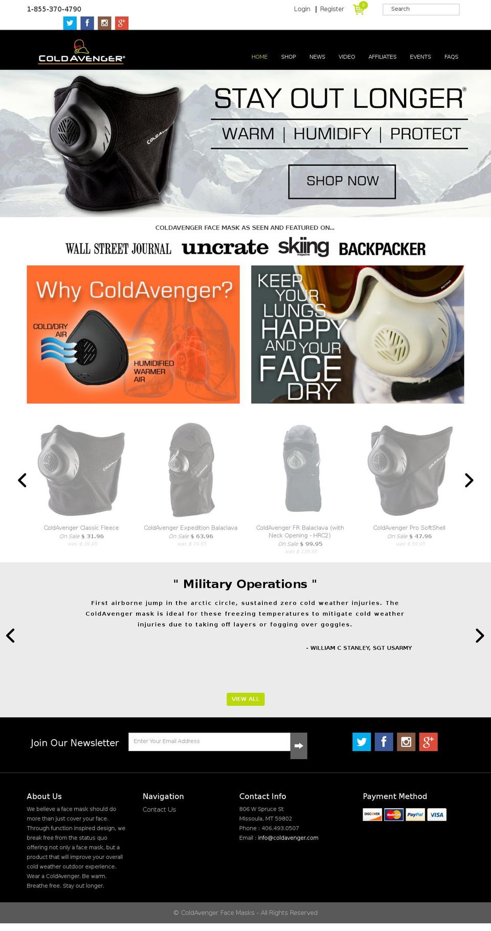 coldavenger.com shopify website screenshot