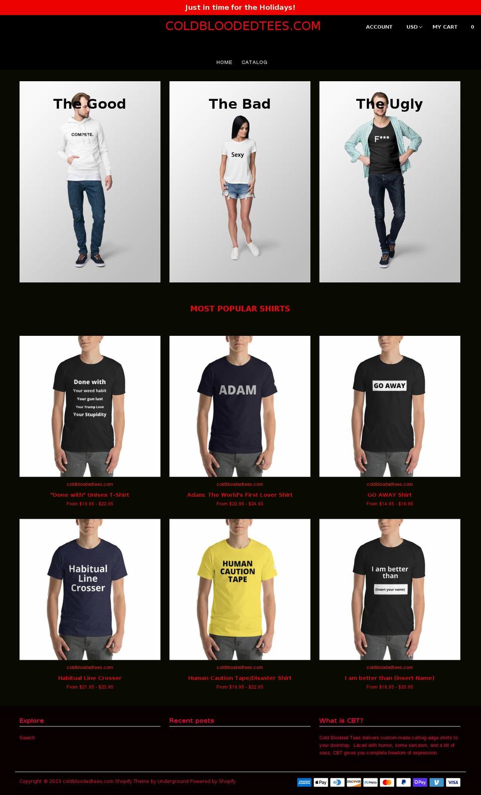 coldbloodedtees.com — Shopify storefront screenshot