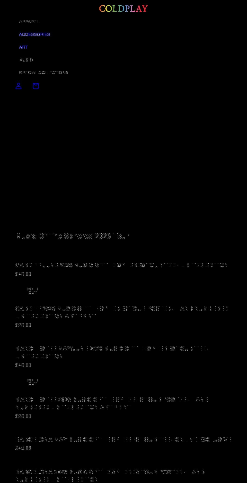 coldplayofficialukshop.com shopify website screenshot