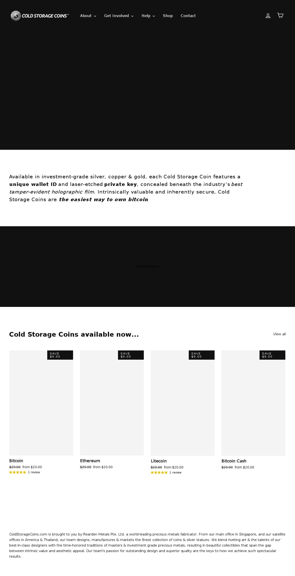 coldstoragecoins.com shopify website screenshot
