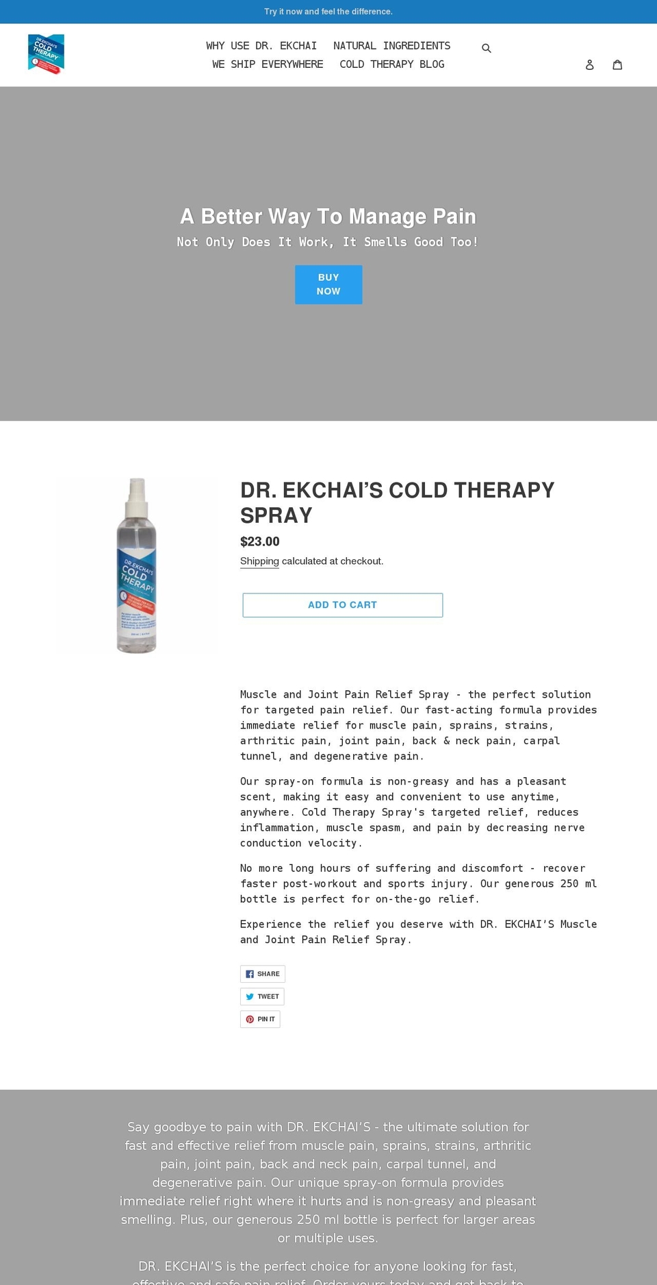 coldtherapyspray.com shopify website screenshot