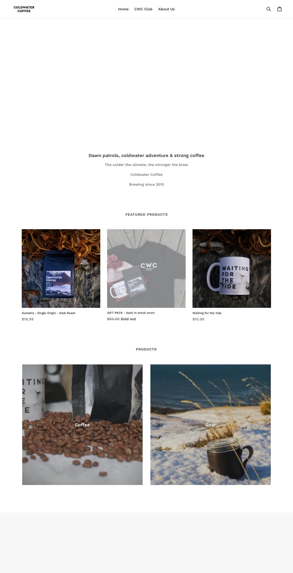 coldwatercoffee.co shopify website screenshot