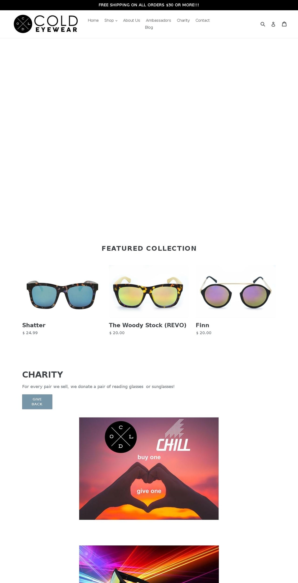 coldwatereyewear.com — Shopify storefront screenshot