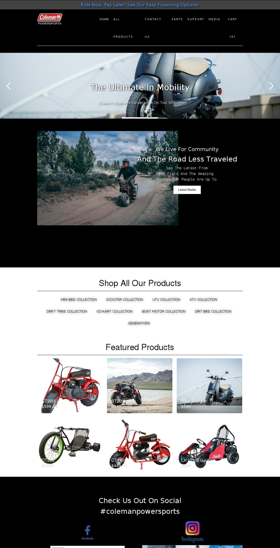 colemanminibike.com — Shopify storefront screenshot