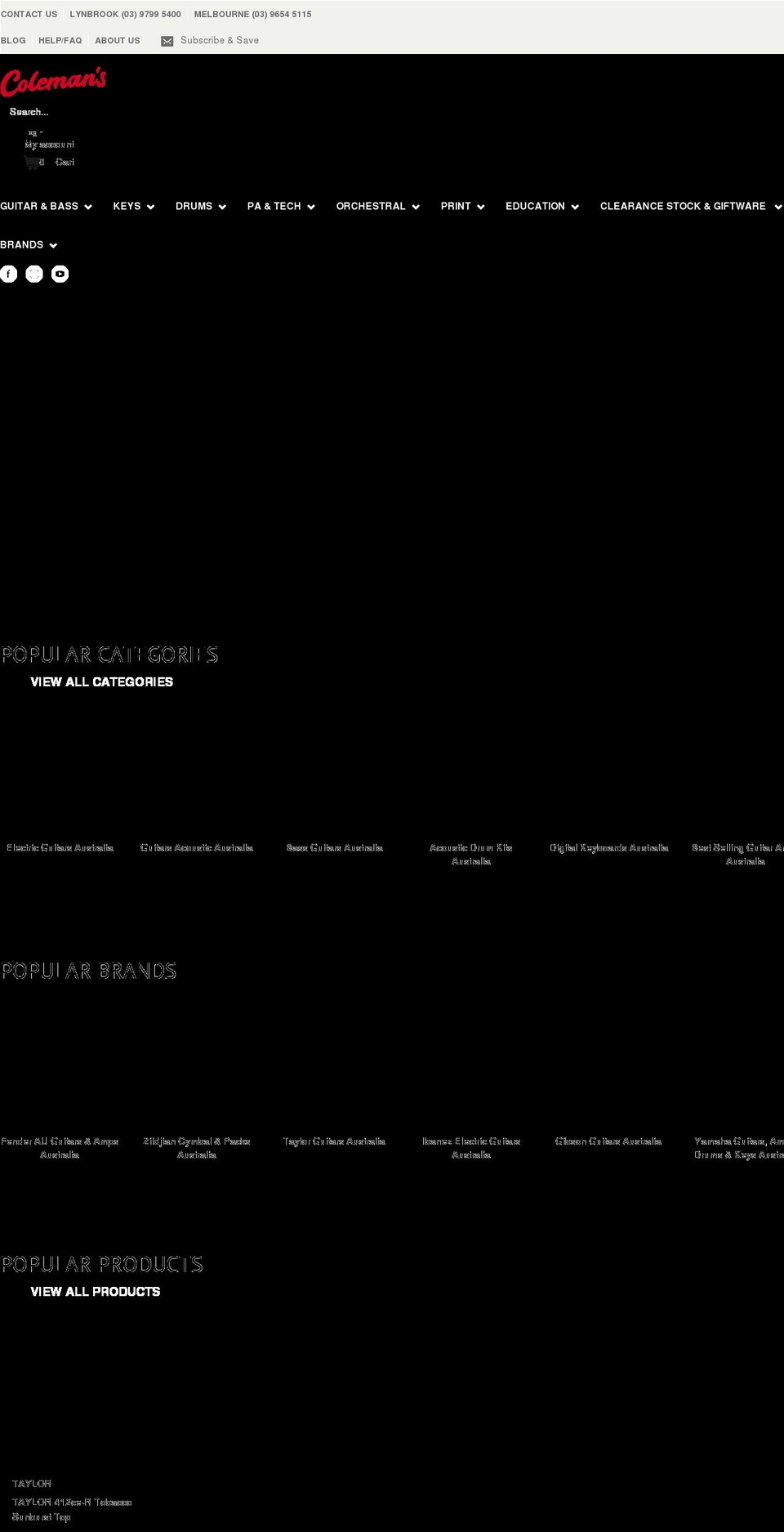 colemansmusic.com.au shopify website screenshot
