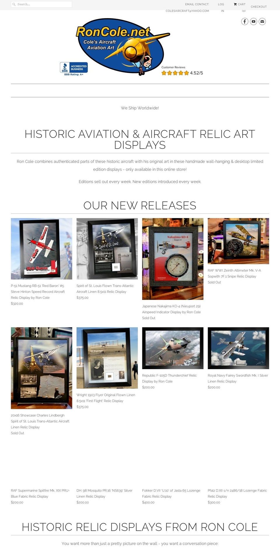 coles-aircraft.myshopify.com — Shopify storefront screenshot