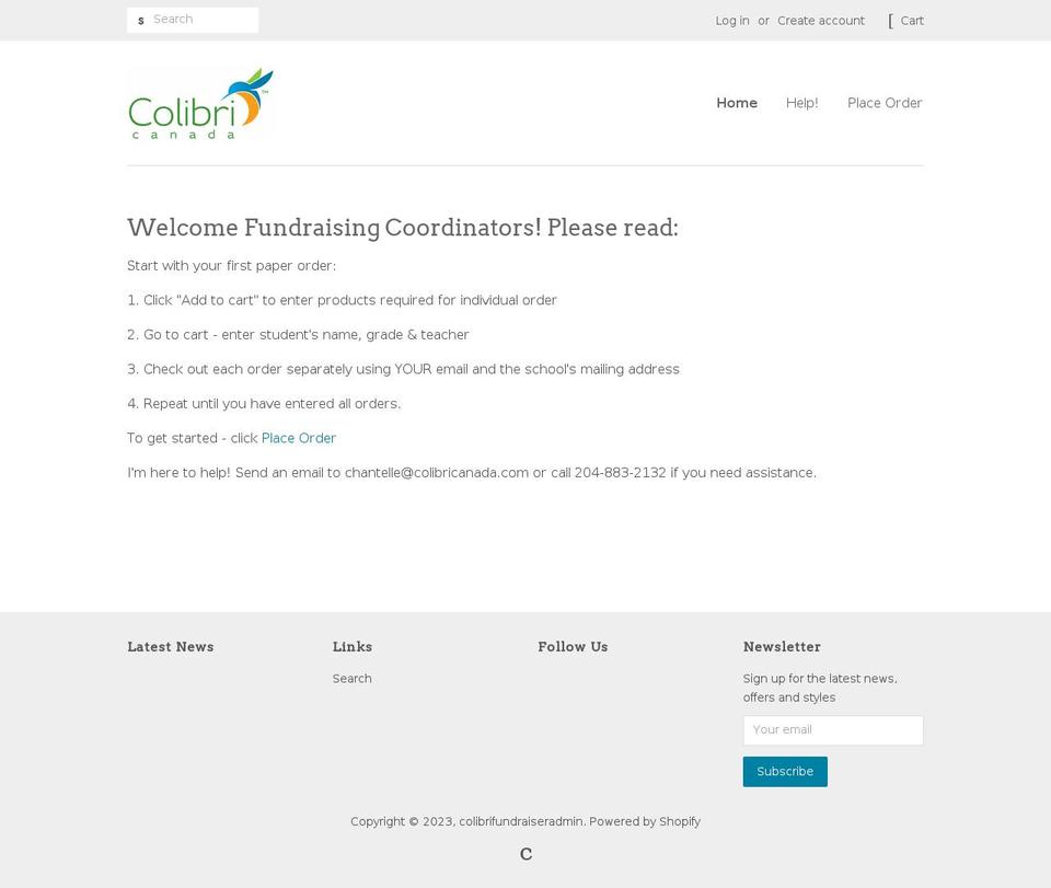 colibrifundraisingadmin.com — Shopify storefront screenshot