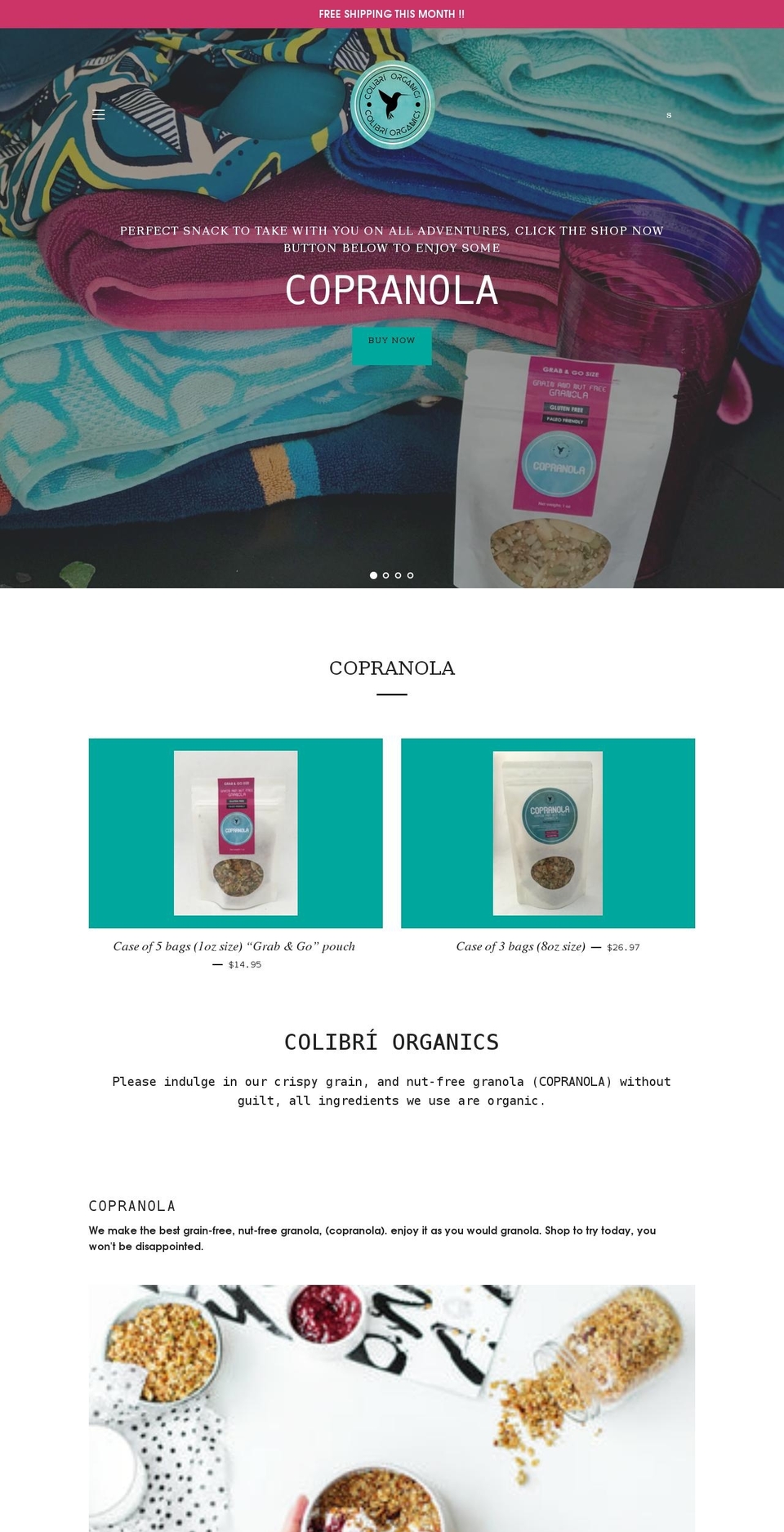 colibriorganics.com shopify website screenshot