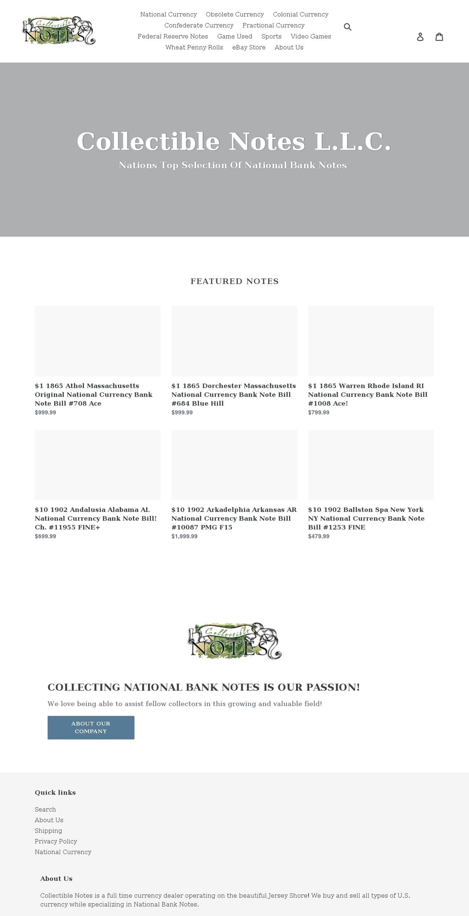 collectiblenotes.com shopify website screenshot