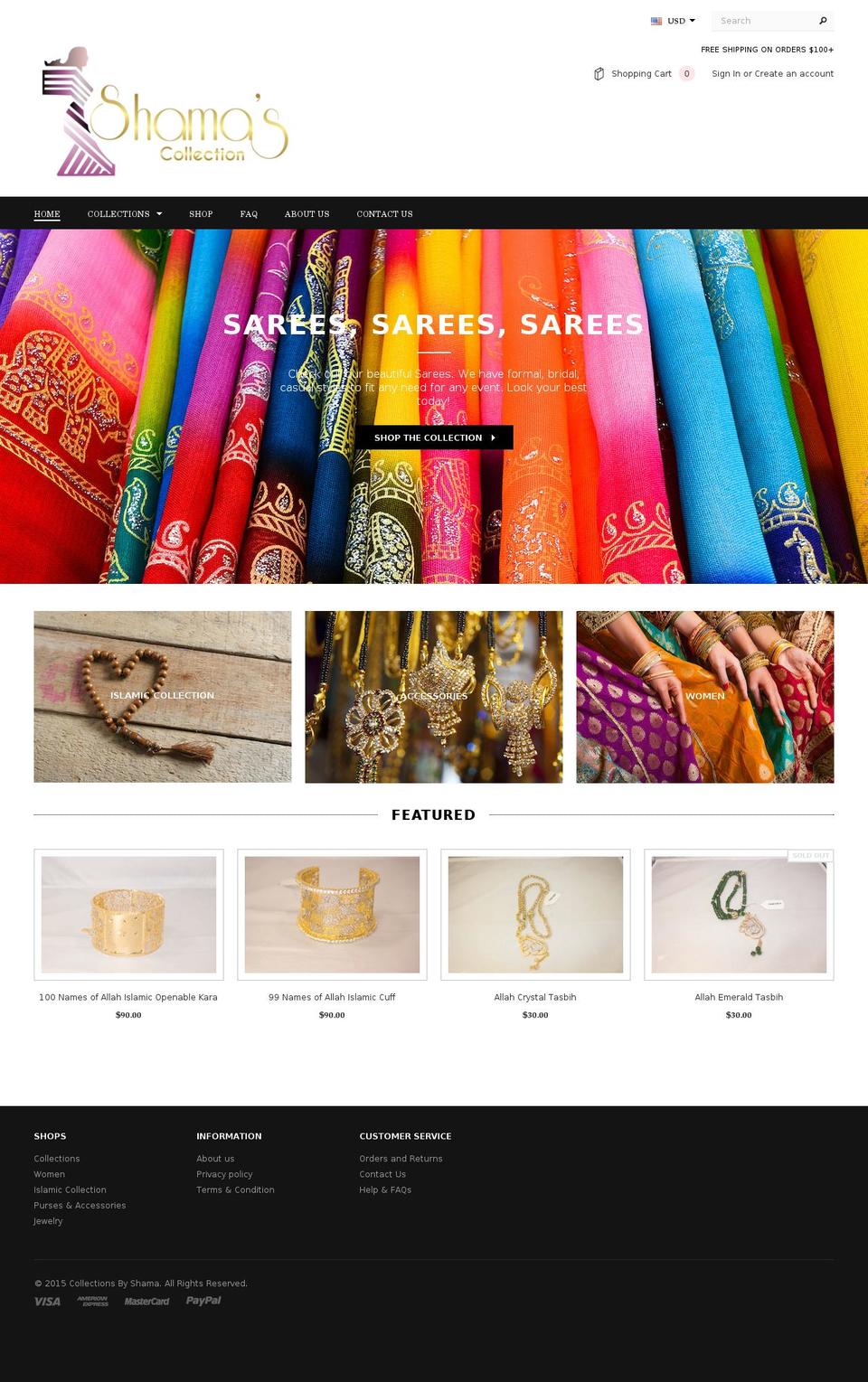 collectionsbyshama.com shopify website screenshot