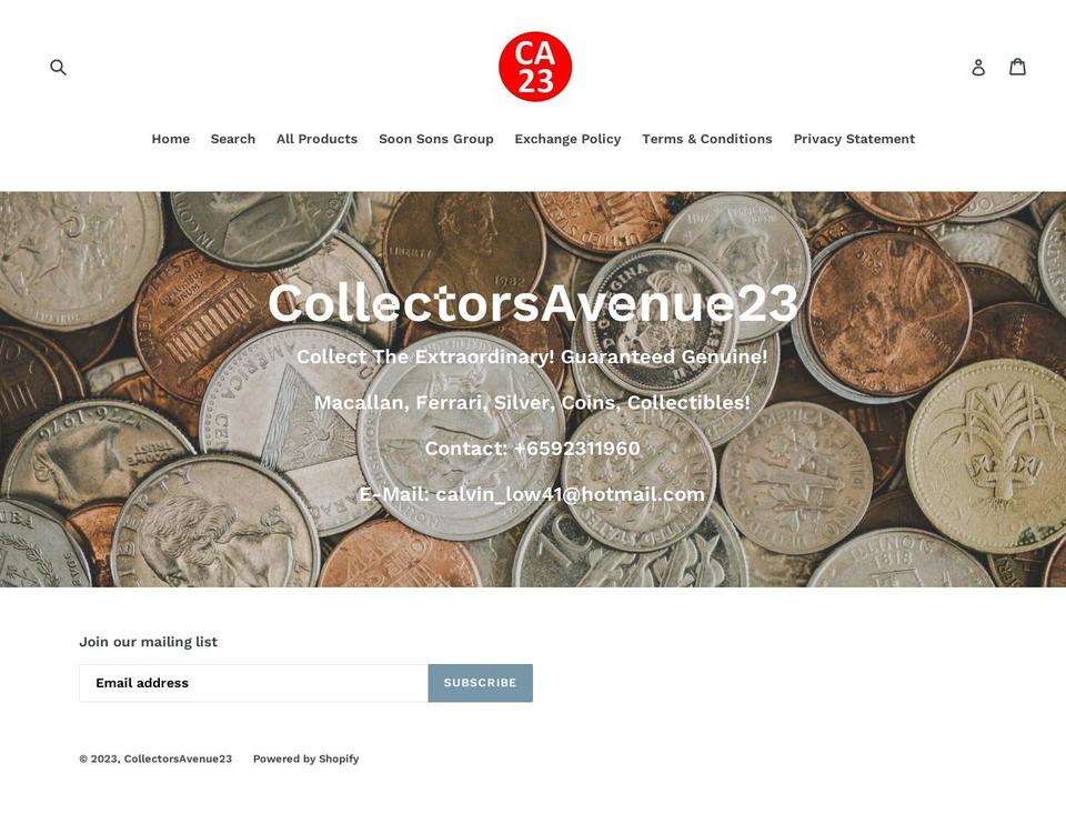 collectorsavenue23.com shopify website screenshot