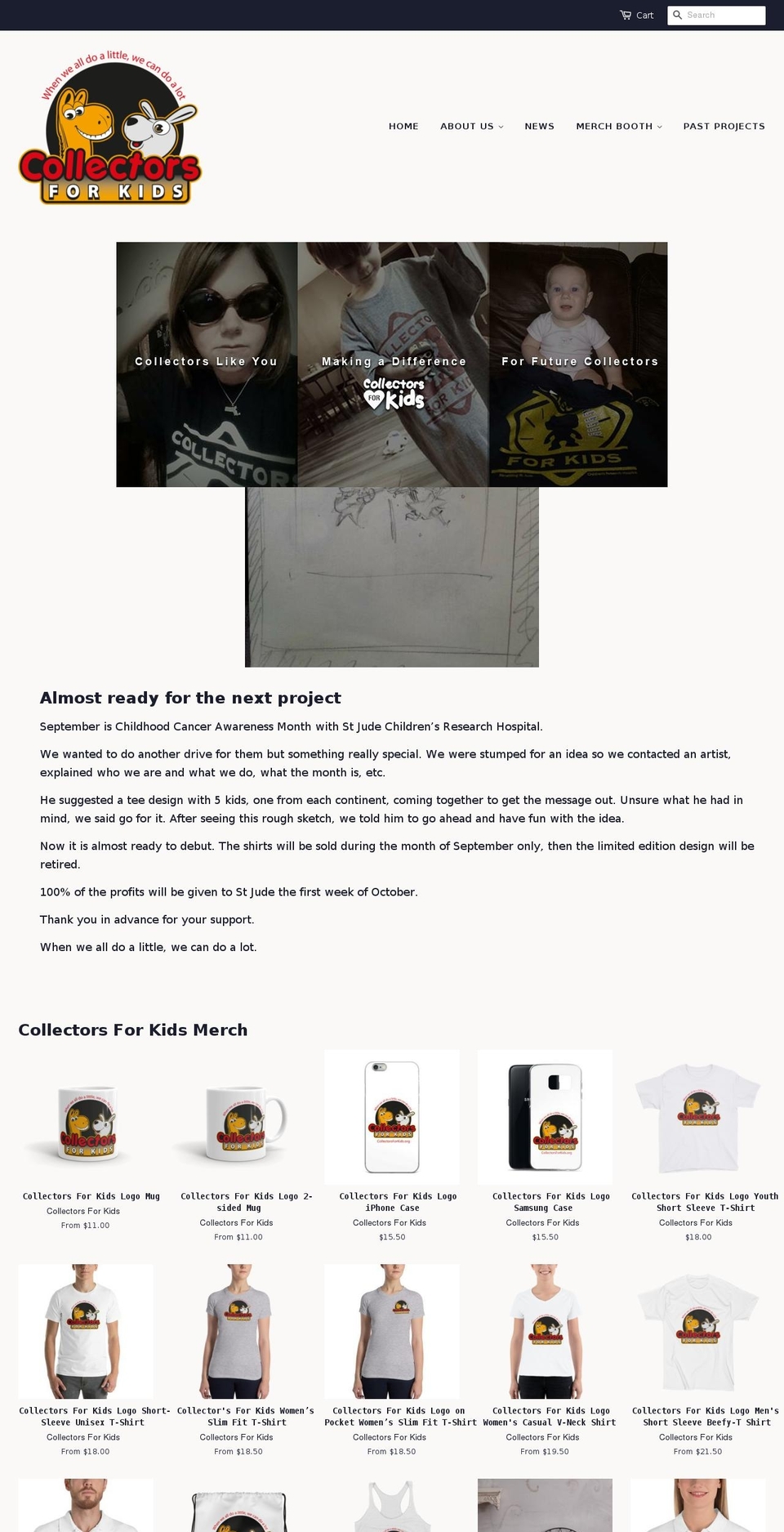 collectorsforkids.org shopify website screenshot