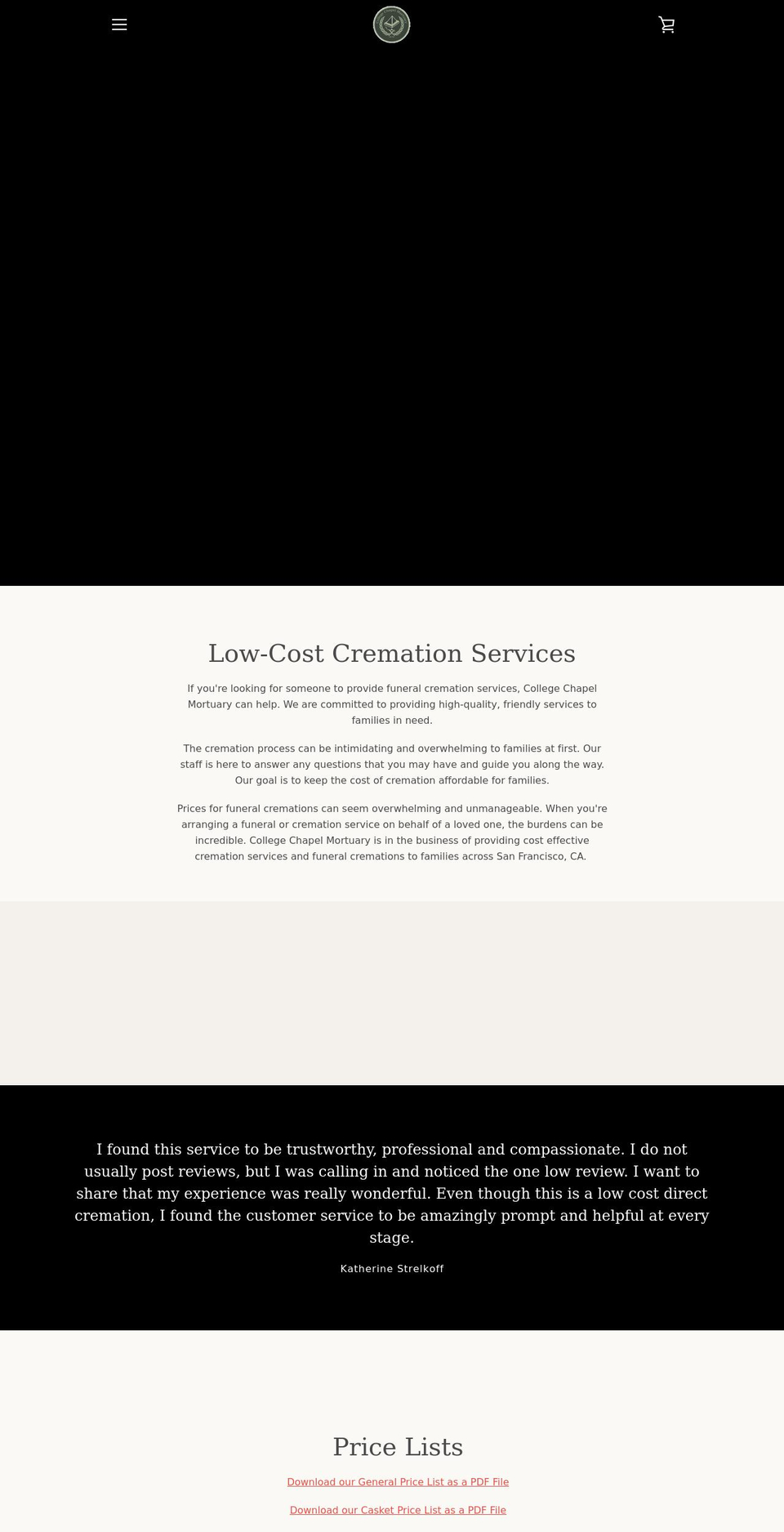 collegechapelmortuary.com shopify website screenshot