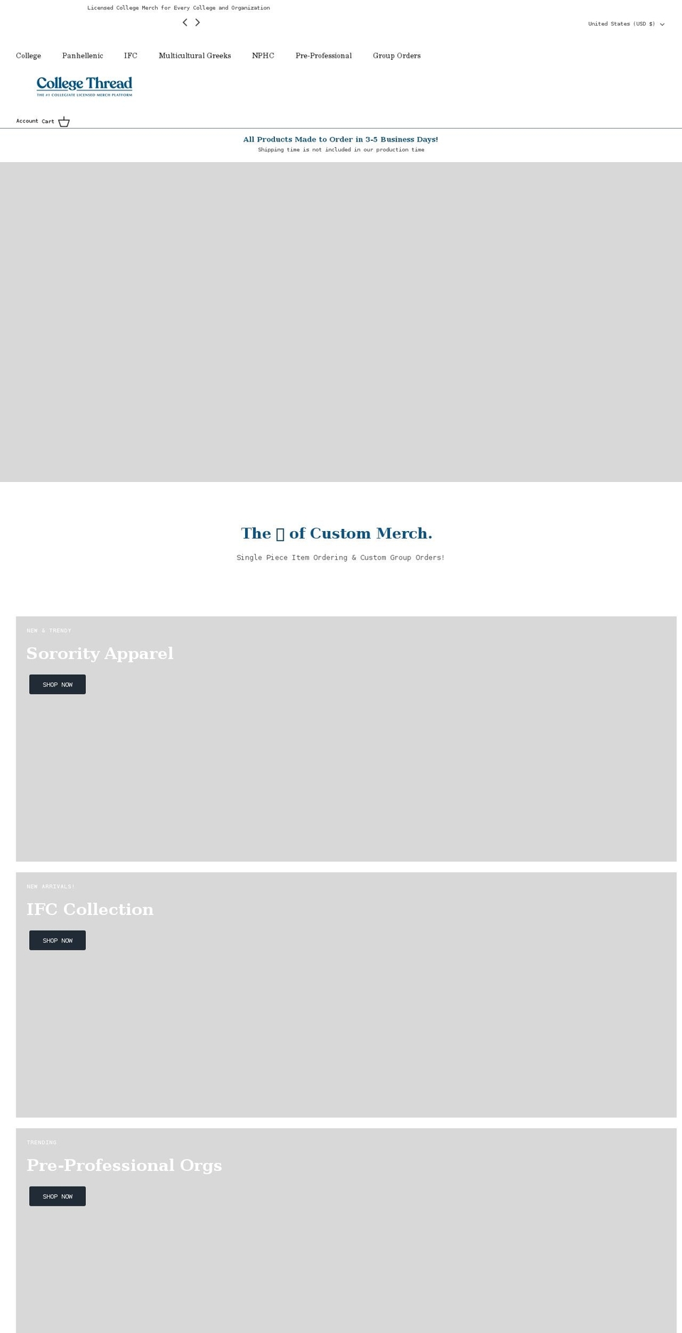 collegethread.com shopify website screenshot