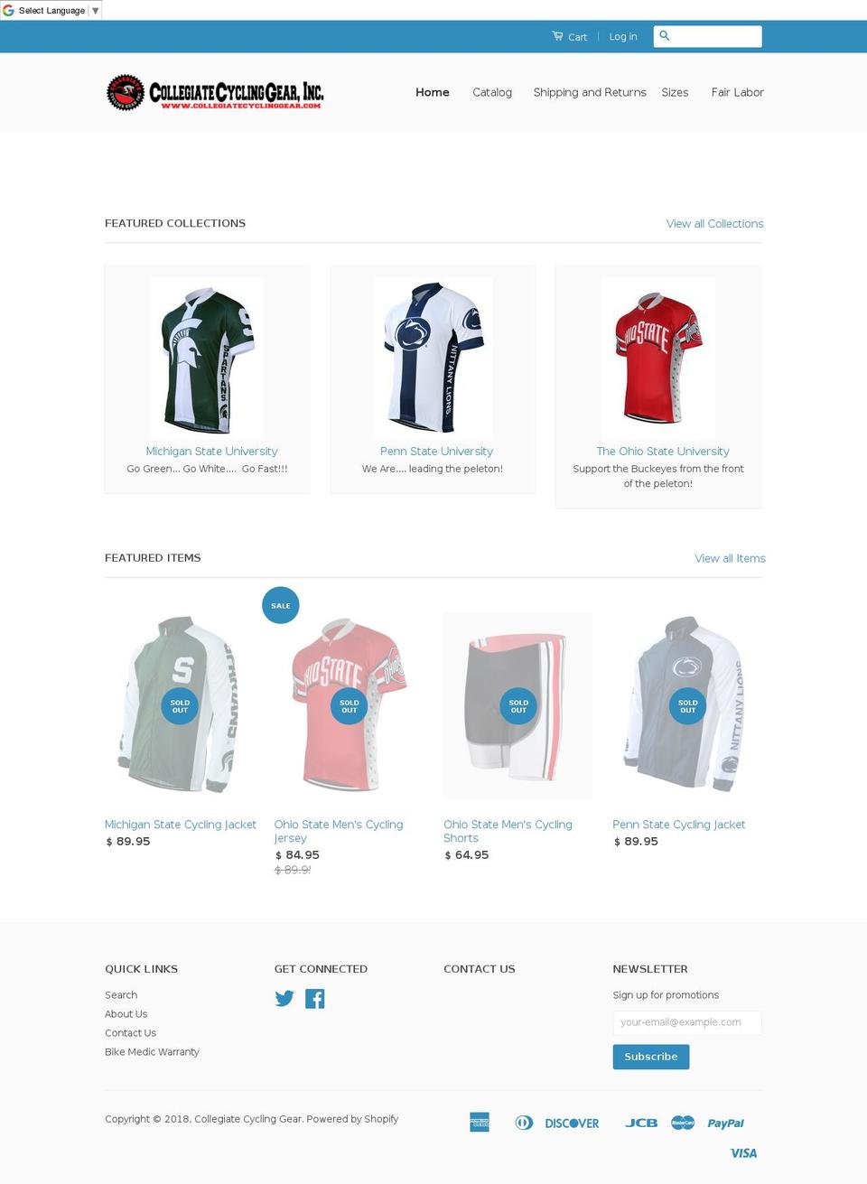 collegiatecyclinggear.com — Shopify storefront screenshot