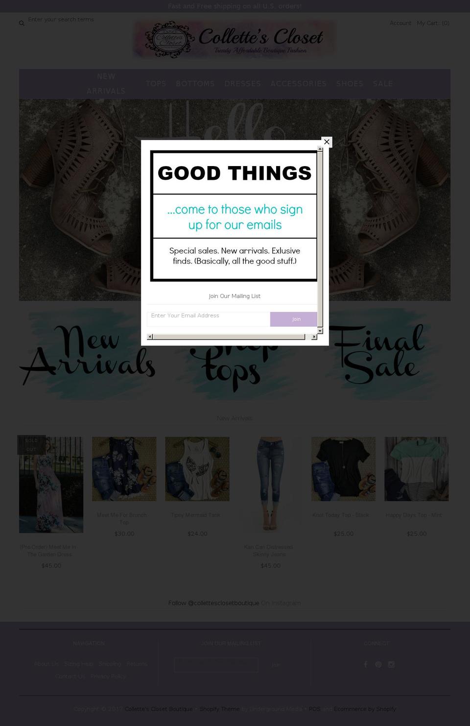 collettesclosetboutique.com shopify website screenshot